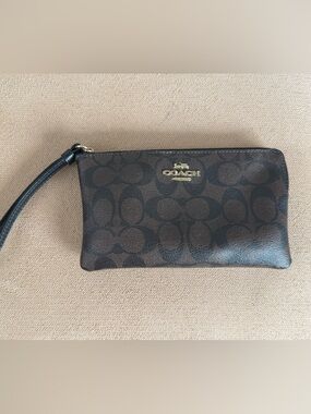 Coach Brown and Black Signature Zip Wristlet